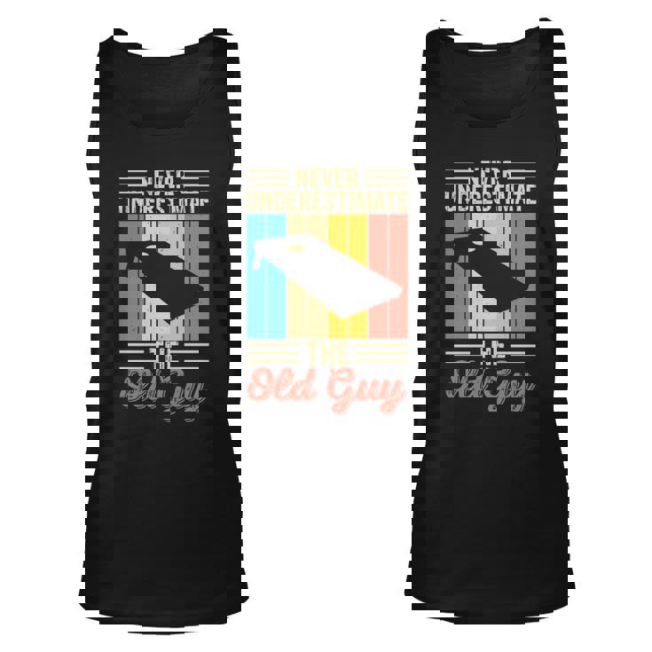 Never Underestimate The Old Guy Funny Cornhole Player Mens Unisex Tank Top
