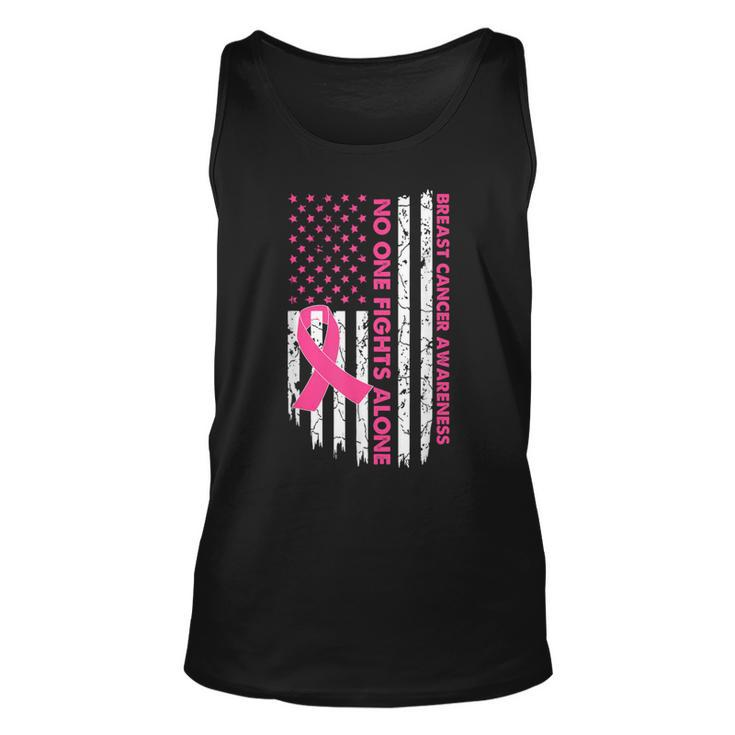 No One Fights Breast Cancer Alone American Flag Pink Ribbon Tank Top