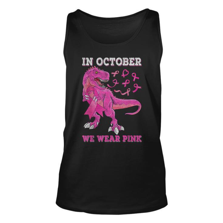 In October We Wear Pink Breast Cancer Trex Dino Toddler Boys Tank Top