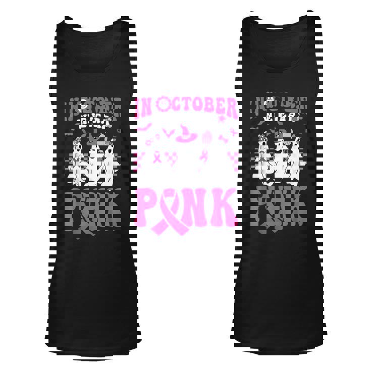 In October We Wear Pink Cute Ghost Breast Cancer Halloween Tank Top