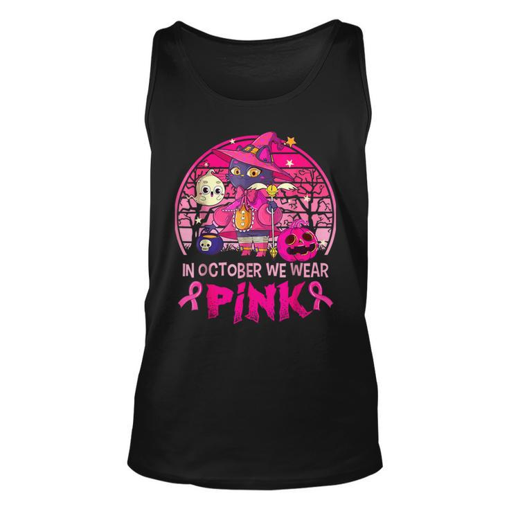 In October We Wear Pink Witch Cat Breast Cancer Awareness Tank Top