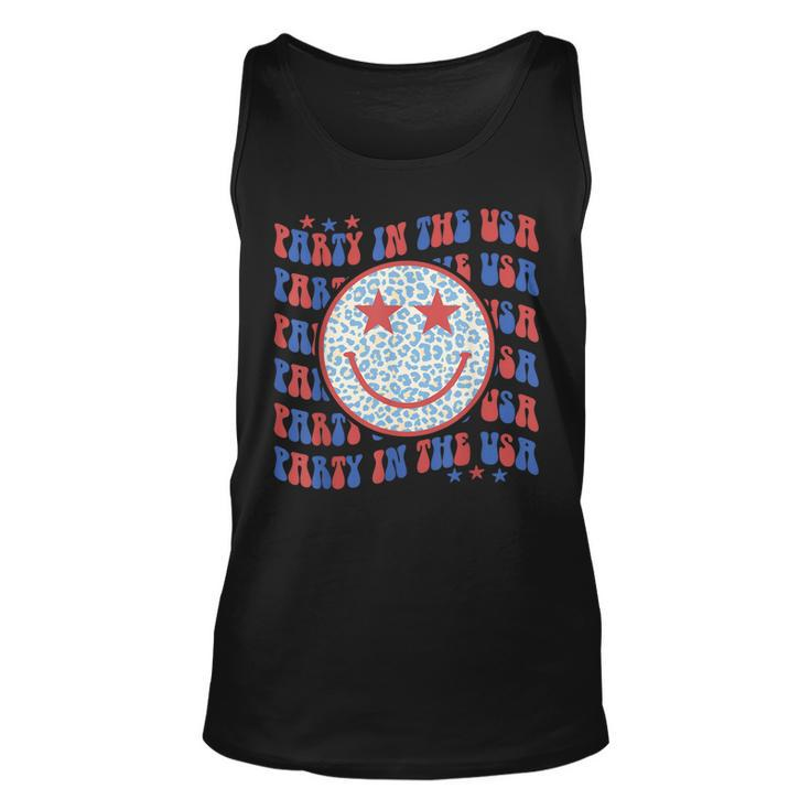 Party In The Usa Happy Face Leopard Pattern 4Th Of July Unisex Tank Top