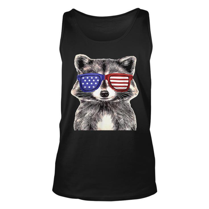 Patriotic Raccoon Wearing Usa Flag Glassess 4Th Of July Unisex Tank Top