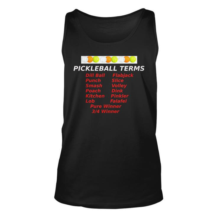 Pickleball Terms Words Expressions Lob Smash Kitchen T  Unisex Tank Top