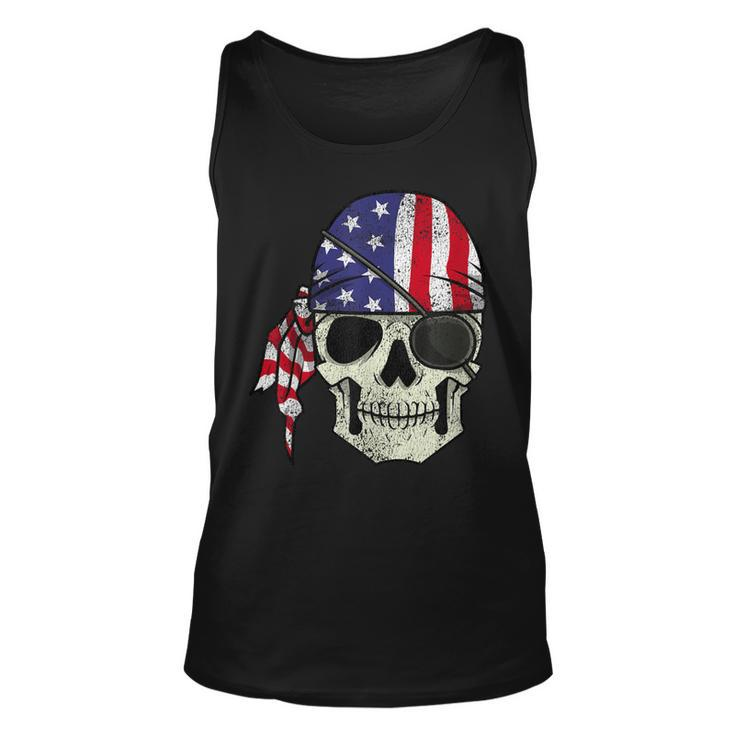 Pirate 4Th Of July Men Distressed Usa Skull American Flag Unisex Tank Top