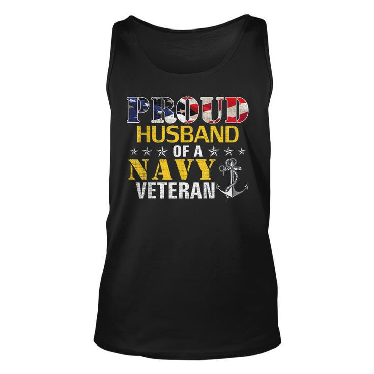 Proud Husband Of A Navy Veteran With American Flag Gift  Unisex Tank Top