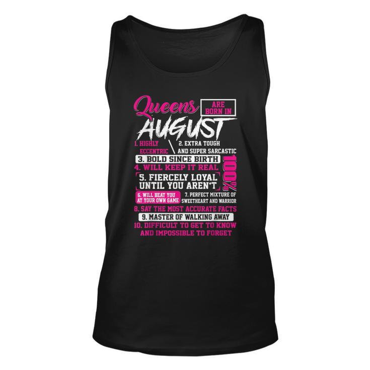 Queens Are Born In August 10 Facts Funny Birthday  Unisex Tank Top