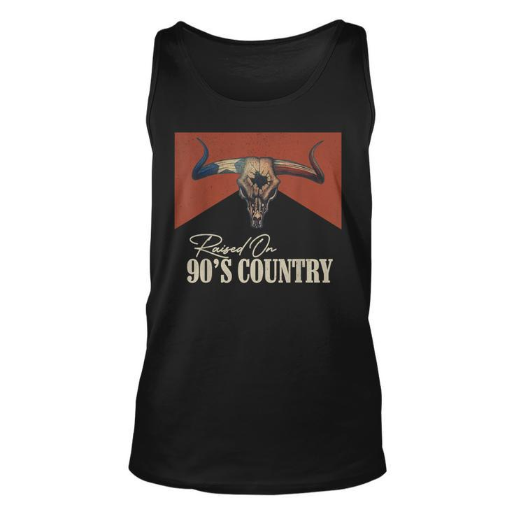 Raised On 90'S Country Music Vintage Bull Skull Western Life Tank Top