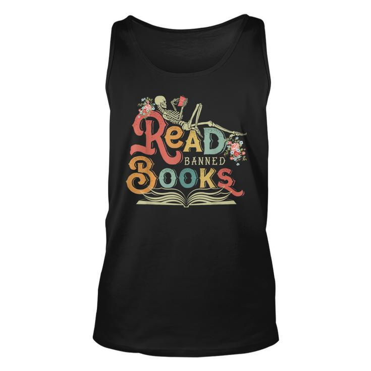 Read Banned Books Skeleton Reading Book Reading  Tank Top