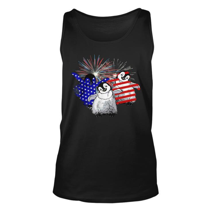 Red White Blue Penguin Fireworks 4Th Of July Unisex Tank Top