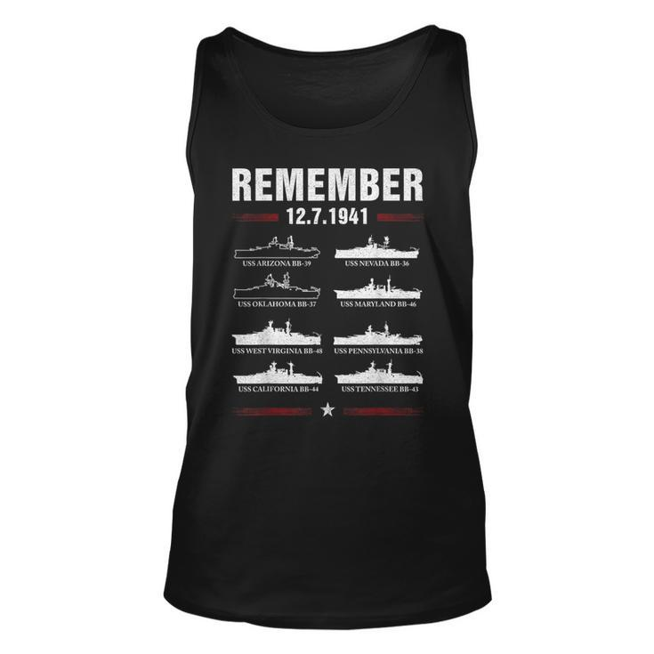 Remember Pearl Harbor Memorial Day December 7Th 1941 Wwii  Unisex Tank Top