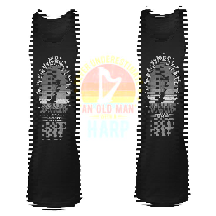 Retro Never Underestimate Old Man With A Harp Player Men Unisex Tank Top