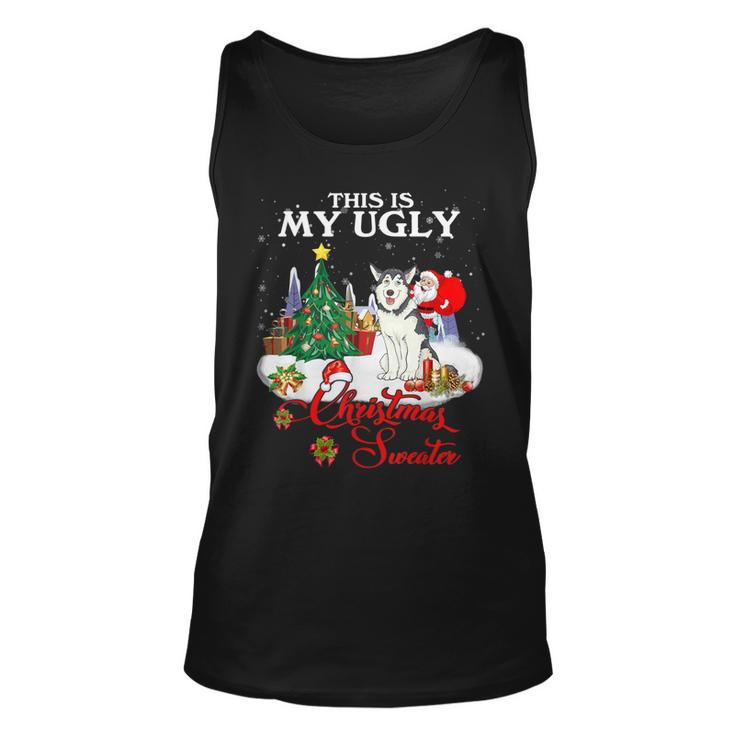 Santa Riding Husky This Is My Ugly Christmas Sweater Tank Top