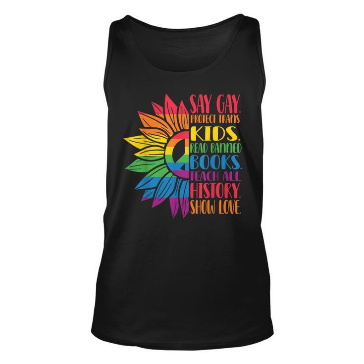 Say Gay Protect Trans Kids Read Banned Books Pride Month  Unisex Tank Top