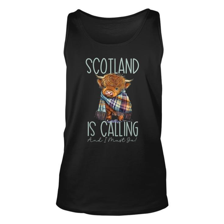 Scotland Is Calling And I Must Go Highland Cow  Unisex Tank Top