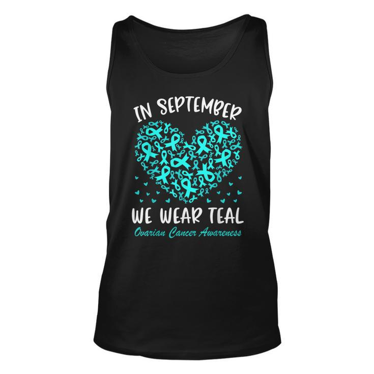 In September We Wear Teal Ovarian Cancer Awareness Hearts Tank Top