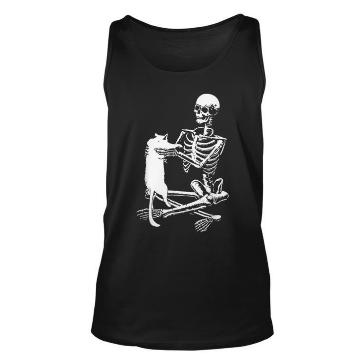 Skeleton Holding A Cat Lazy Halloween Costume Skull Unisex Tank Top