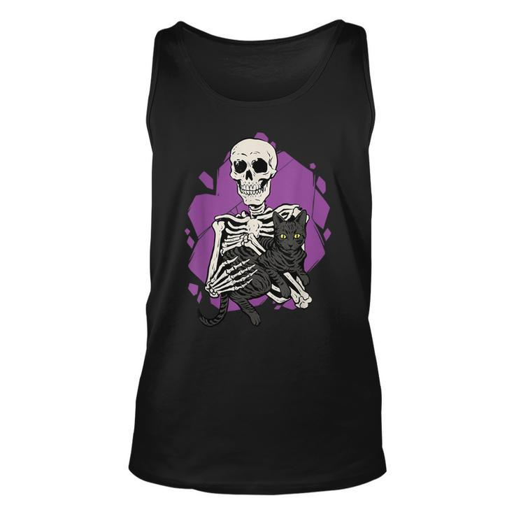 Skeleton Holding A Black Cat Lazy Halloween Costume Skull Tank Top