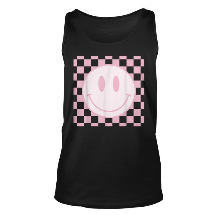 Smile Face Pink Vintage Checkered Pattern Retro Happy Face  Unisex Tank Top