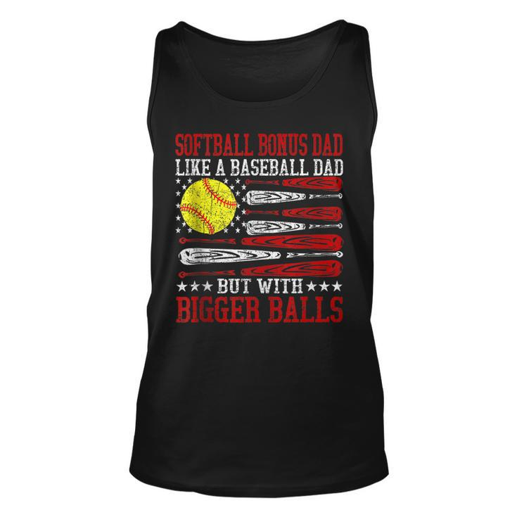Softball Bonus Dad Like A Baseball Dad Us Flag Fathers Day  Unisex Tank Top