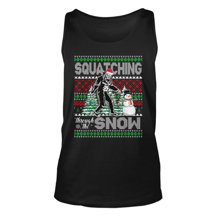 Squatching Through The Snow Bigfoot Ugly Sweater Christmas Tank Top
