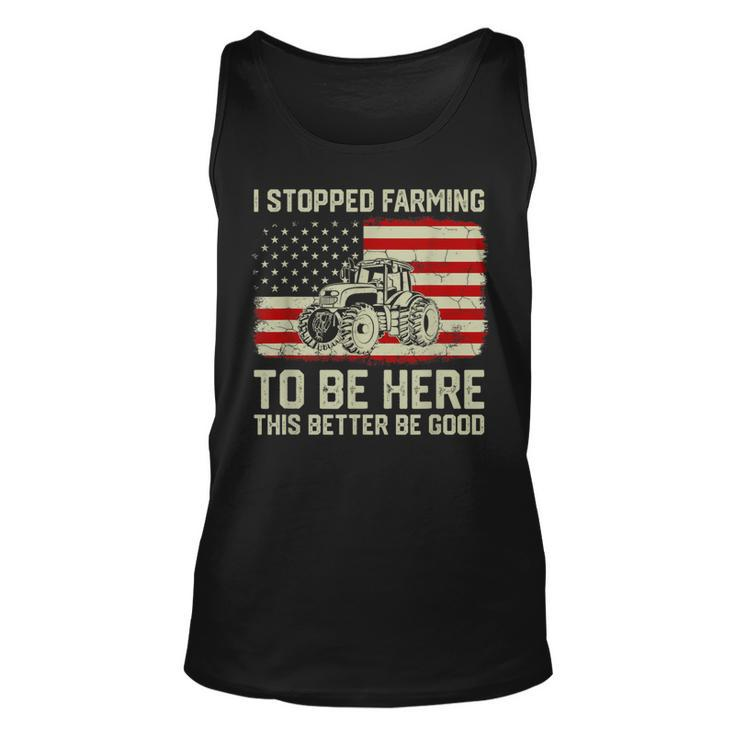 I Stopped Farming To Be Here Tractor Vintage American Flag Tank Top