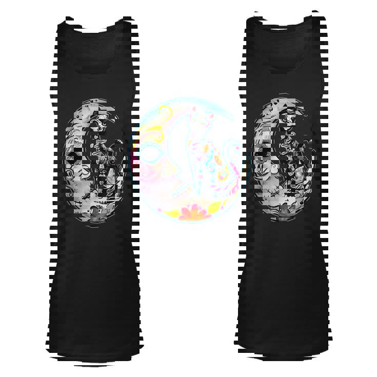 Sugar Skull Moon Cat Mexican Day Of Dead Dia De Los Muertos Tank Top
