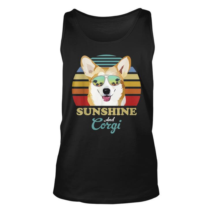 Sunshine And Corgi Dog Vintage Retro Sunset Beach Vibe  Unisex Tank Top