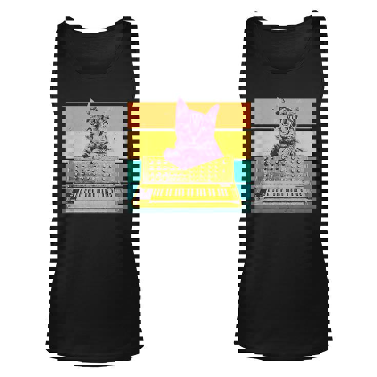 Synthesizer & Cat Vintage Analog Synth Retro Studio Gear Unisex Tank Top