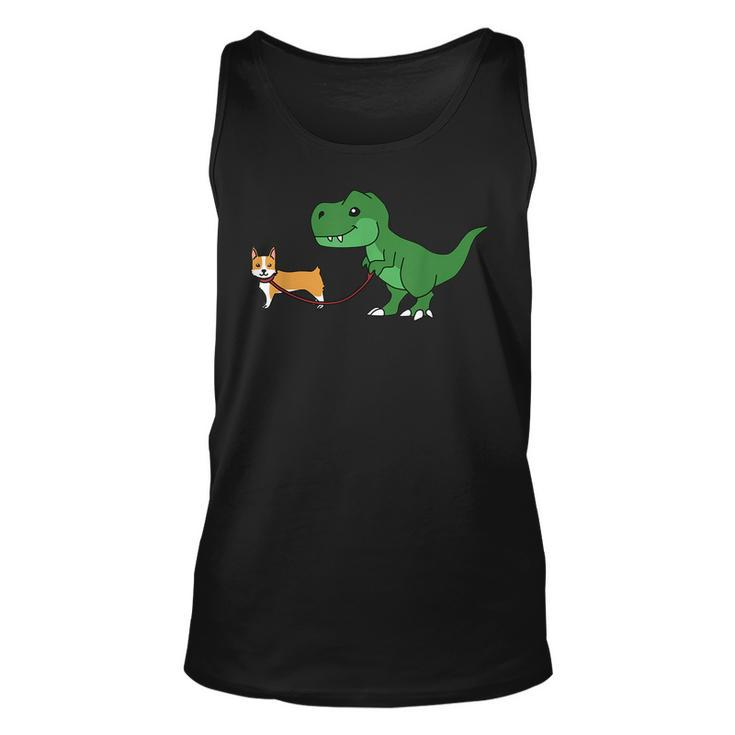 T Rex Dinosaur Walking Corgi Funny Dog Gift  Unisex Tank Top