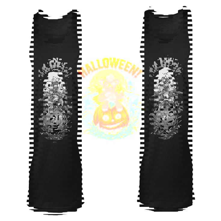 Teddy Halloween Bear Scary Little Bear Zombie On Pumpkin   Unisex Tank Top