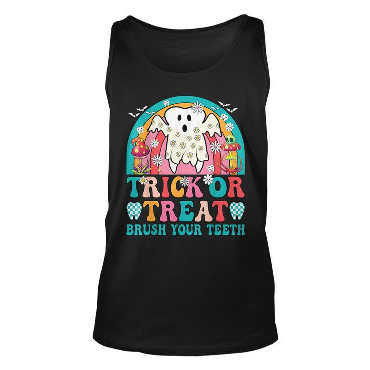 Trick Or Treat Brush Your Th Boo Ghost Halloween Dentist Tank Top