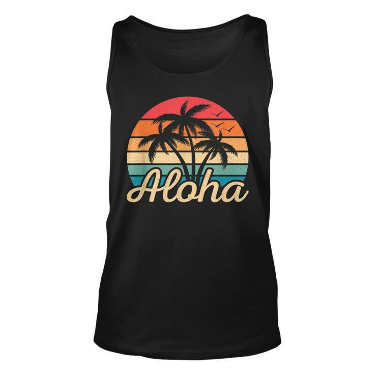 Tropical Hawaiian Retro Palm Tree Sunset Aloha Hawaii Beach Tank Top