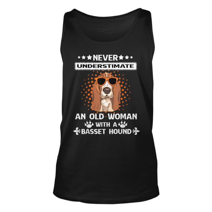 Never Underestimate An Old Woman With A Basset Hound Old Woman Tank Top