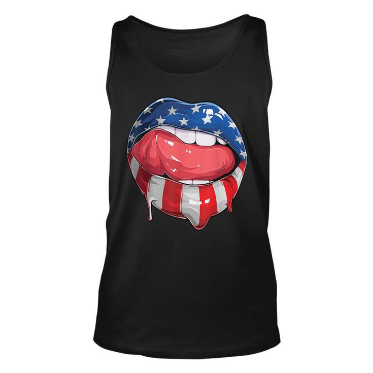 Usa Flag Dripping Lips 4Th Of July Patriotic American  Unisex Tank Top