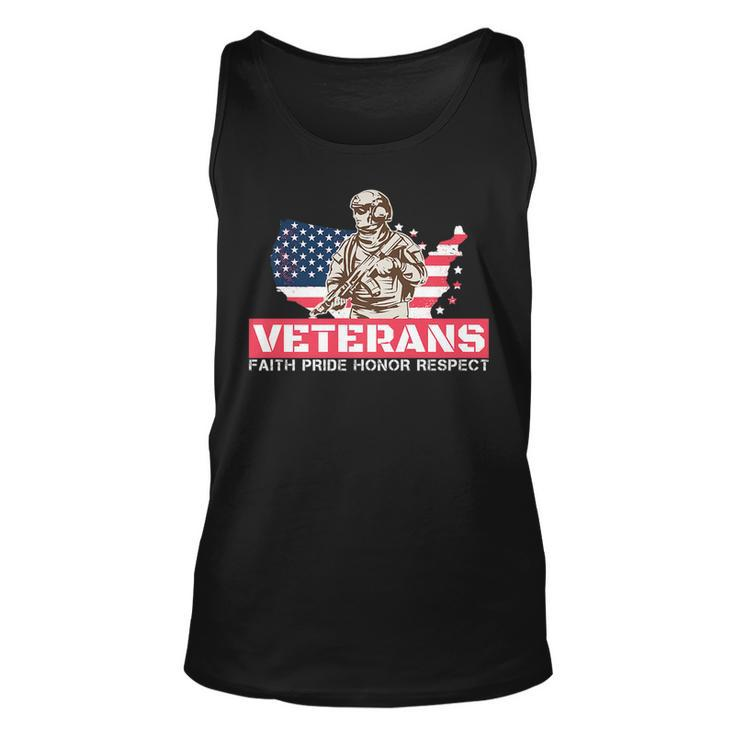 Veterans Faith Pride Honor Respect Patriotic Veteran   Unisex Tank Top
