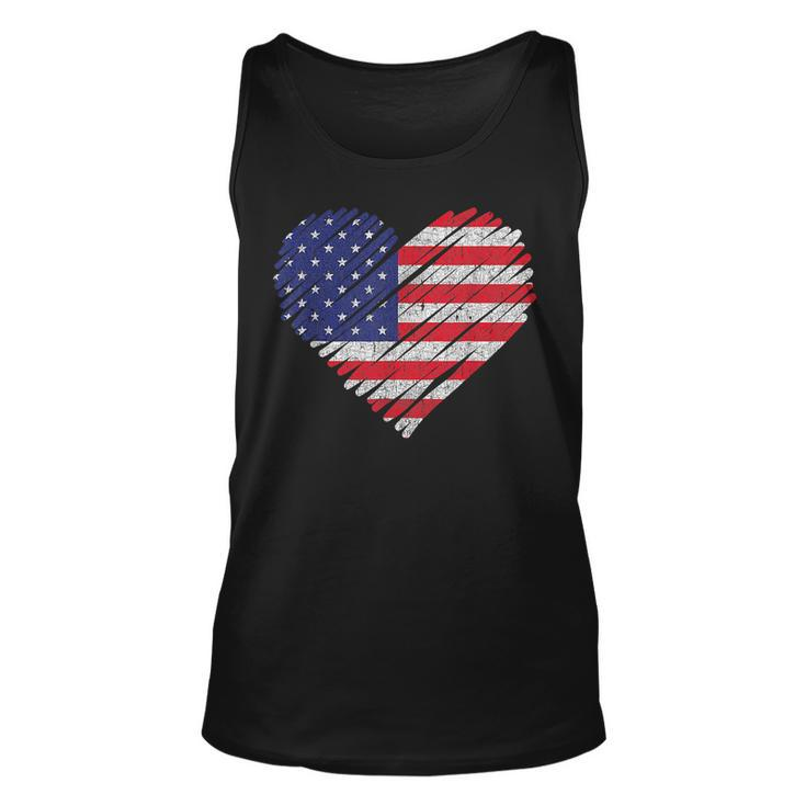 Vintage Usa Flag 4Th Of July Heart American Patriotic  Unisex Tank Top