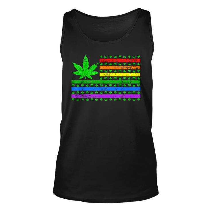 Weed Marijuana Cannabis Gay Lgbt Pride American Flag Trans  Unisex Tank Top