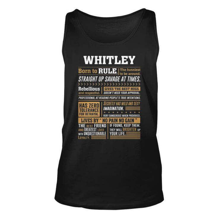 Whitley Name Gift Whitley Born To Rule Unisex Tank Top
