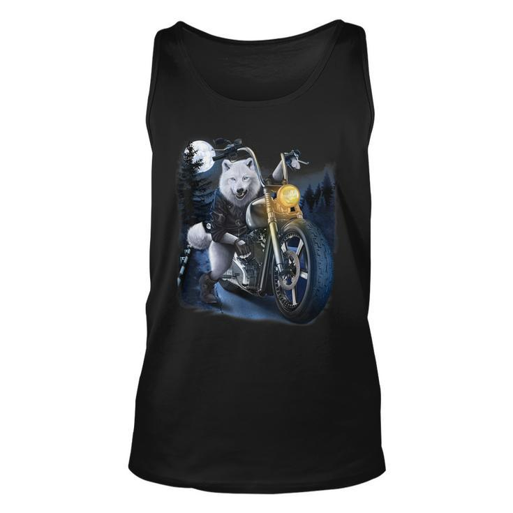 Wolf Riding Chopper Motorcycle In Full Moon Unisex Tank Top