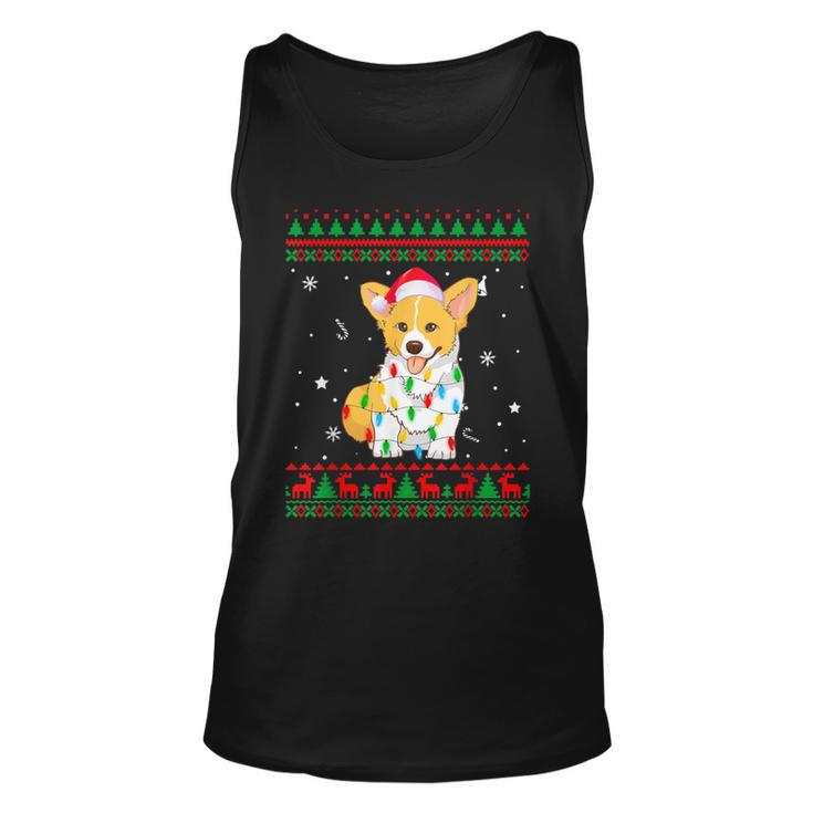 Xmas Ugly Sweater Christmas Lights Corgi Dog Lover Tank Top