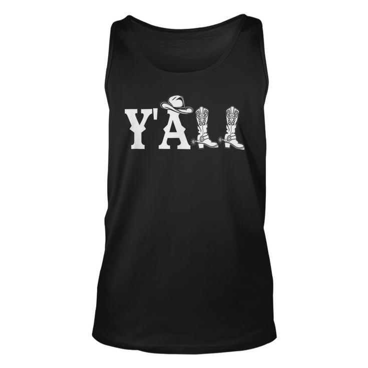 Yall Texas  With Southern Hat And Boots Spurs  Unisex Tank Top