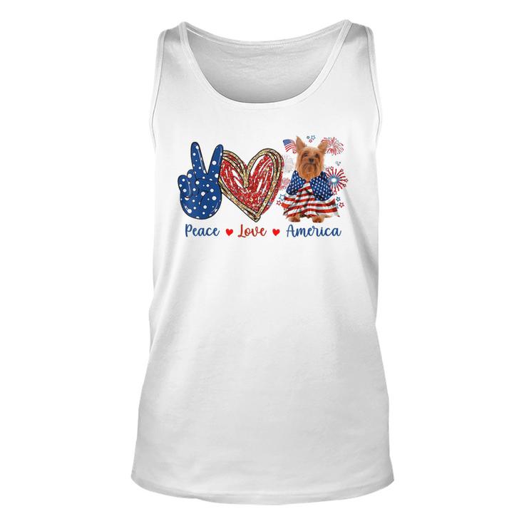 Peace Love Silky Terrier Dog Patriotic America Flag 4Th July Tank Top
