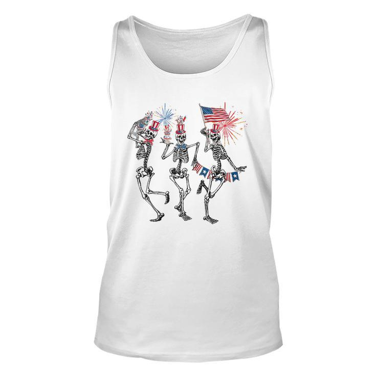 4Th July Independence Day Dancing Skeletons America Flag Unisex Tank Top
