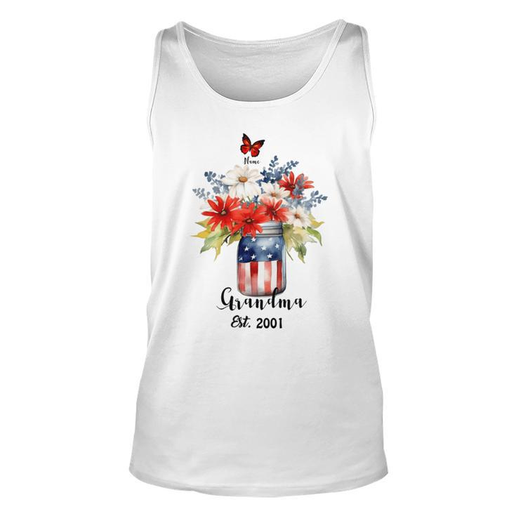 4Th Of July Shirt Personalized Grandma Shirt Custom 4Th Of July Nana Flower With Grandchild Names 4Th Of July Grandma Shirt Patriotic Unisex Tank Top