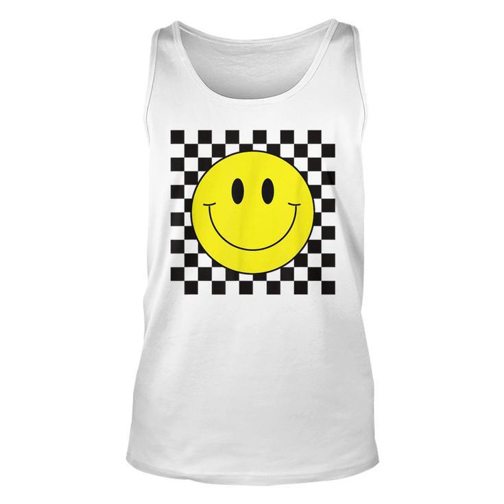 70S Yellow Smile Face  Cute Checkered Smiling Happy   Unisex Tank Top