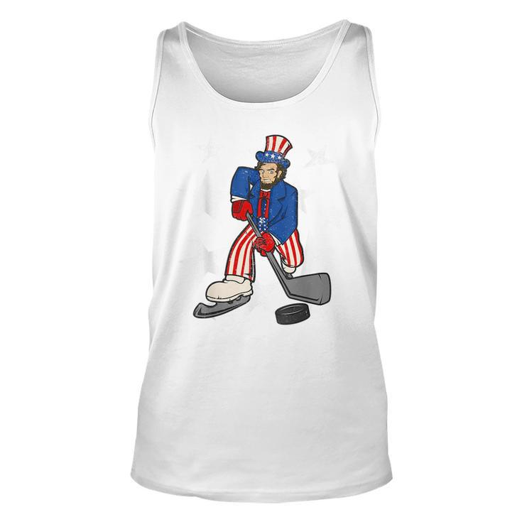 Abraham Lincoln Playing Hockey Funny 4Th Of July Hockey  Unisex Tank Top