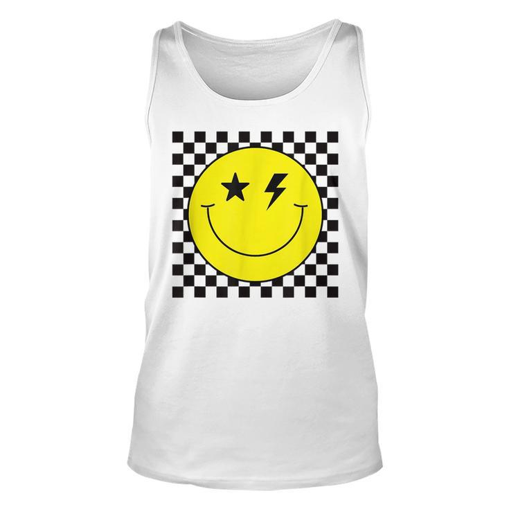 Checkered Lightning Eyes Yellow Smile Face  Happy Face  Unisex Tank Top