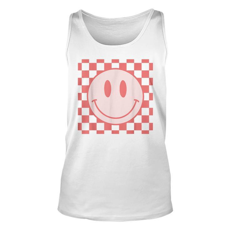 Checkered Pattern Smile Face Vintage Happy Face Red Retro  Unisex Tank Top