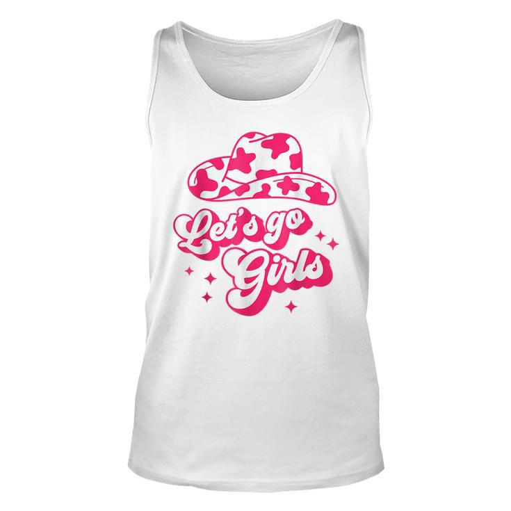 Cowboy Hat Boots Lets Go Girls Cowgirls Pink Groovy  Unisex Tank Top